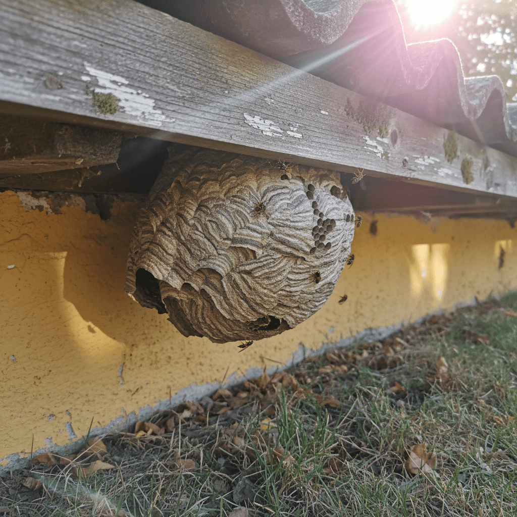 Wespennest unter dem Dachvorsprung